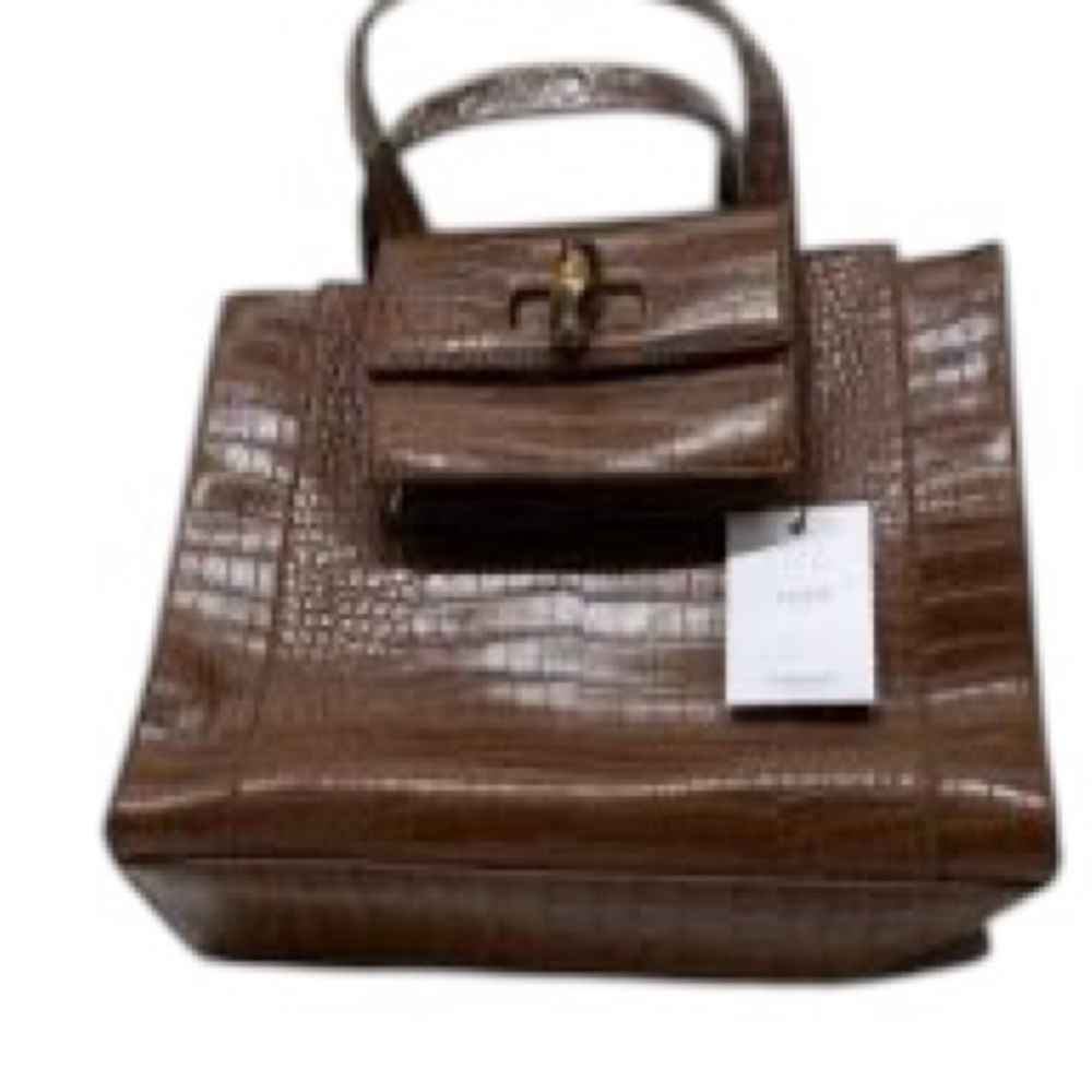Fawn Women's Pecan Faux Crocodile Medium Carryall Belt Bag, nwt
